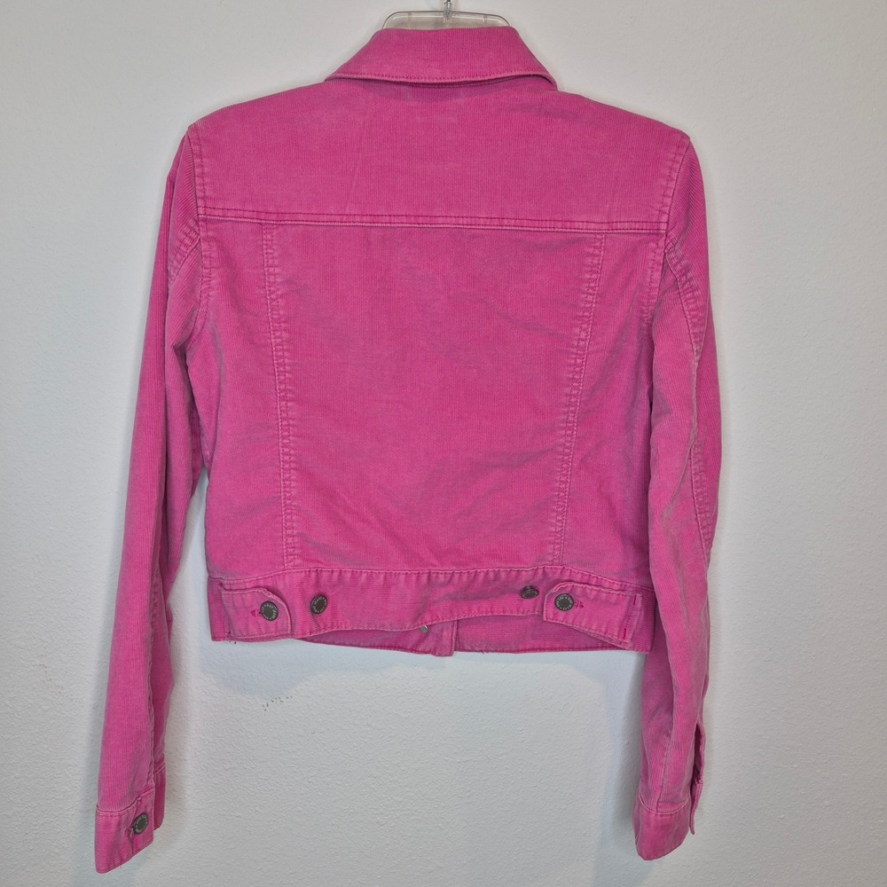 GAP Vintage Hot Pink Corduroy Cropped Trucker Jacket Y2K Barbiecore Pop Color S - Picture 3 of 11